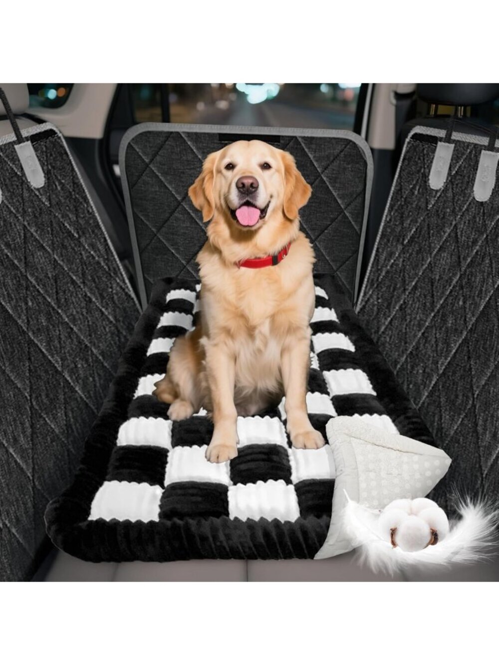 Thick Dog Bed for Car Back Seat, Non-Slip Bottom, Fits Hard Seat Cover, Mixed